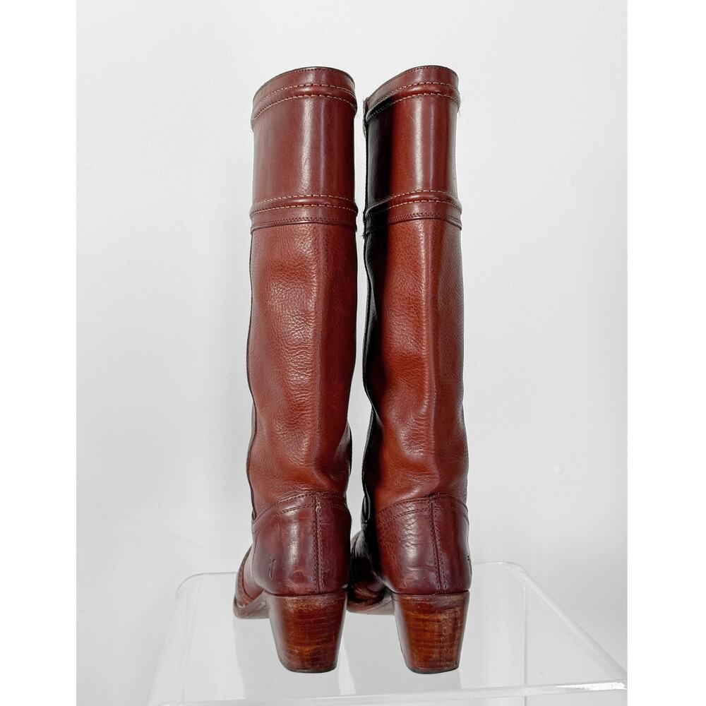 FRYE Jane Stitch Dark Brown Redwood Leather Riding Boots 77230  (8.5) - Picture 9 of 12
